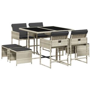 vidaXL Set Pranzo da Giardino 9pz con Cuscini Grigio Chiaro Polyrattan