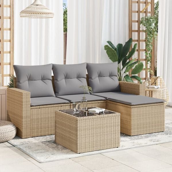 vidaXL Set Divano da Giardino 5 pz con Cuscini Beige in Polyrattan
