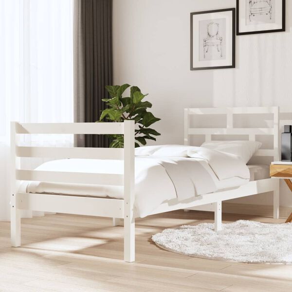 vidaXL Giroletto Bianco 75x190 cm Small Single in Legno Massello
