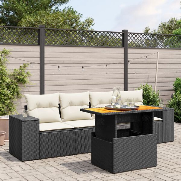 vidaXL Set Divani da Giardino 5 pz con Cuscini in Polyrattan Nero