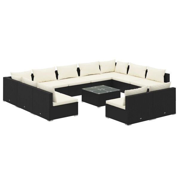 vidaXL Set Divani da Giardino 12 pz con Cuscini in Polyrattan Nero