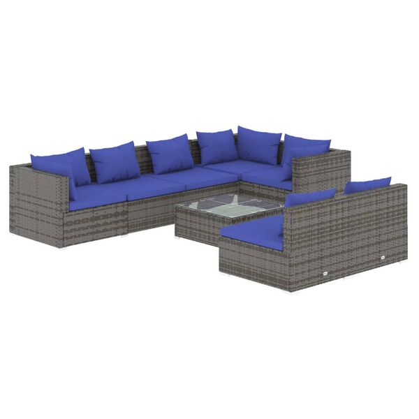 vidaXL Set Divani da Giardino 8 pz con Cuscini in Polyrattan Grigio