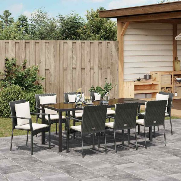 vidaXL Set da Pranzo per Giardino con cuscino 9 pcs Nero polyrattan