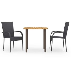 vidaXL Set Mobili da Pranzo per Giardino 3 pz Polyrattan Nero