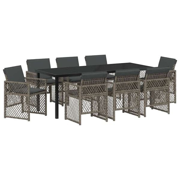vidaXL Set da Pranzo per Giardino 9 pcs Grigio polyrattan