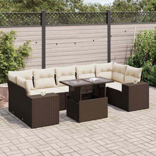 vidaXL Set Divani da Giardino 8 pz con Cuscini Marrone in Polyrattan