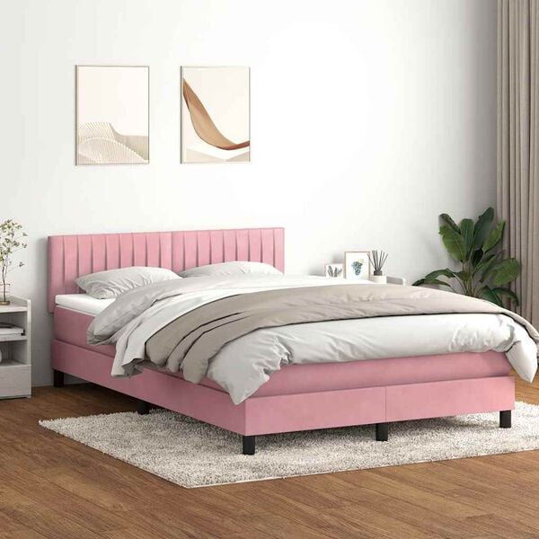 vidaXL Letto a Molle con Materasso e LED Rosa 160x210 cm in Velluto
