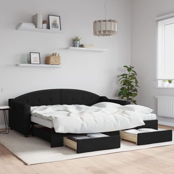 vidaXL Divano Letto Estraibile con Cassetti Nero 90x190 cm in Tessuto