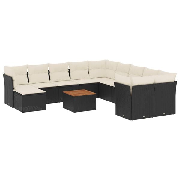 vidaXL Set Divani da Giardino 12 pz con Cuscini Nero in Polyrattan