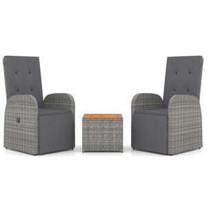 vidaXL Set Mobili Giardino 3pz Grigio Polyrattan Legno Massello Acacia
