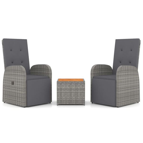 vidaXL Set Mobili Giardino 3pz Grigio Polyrattan Legno Massello Acacia