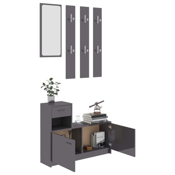 vidaXL Mobile Corridoio Grigio Lucido 100x25x76,5 cm Legno Multistrato
