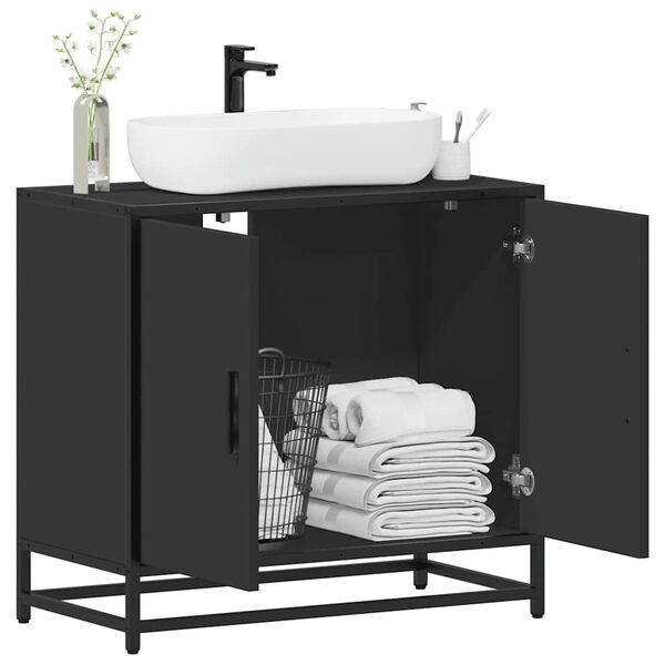 vidaXL Mobile Lavabo da Bagno Nero 65x33x60 cm in Legno Multistrato