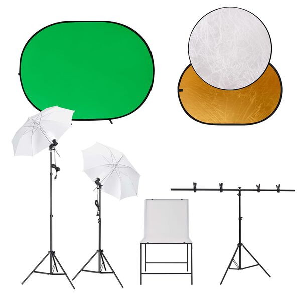vidaXL Kit Studio Fotografico Set Sfondo, Tavolo Ripresa e Riflettore