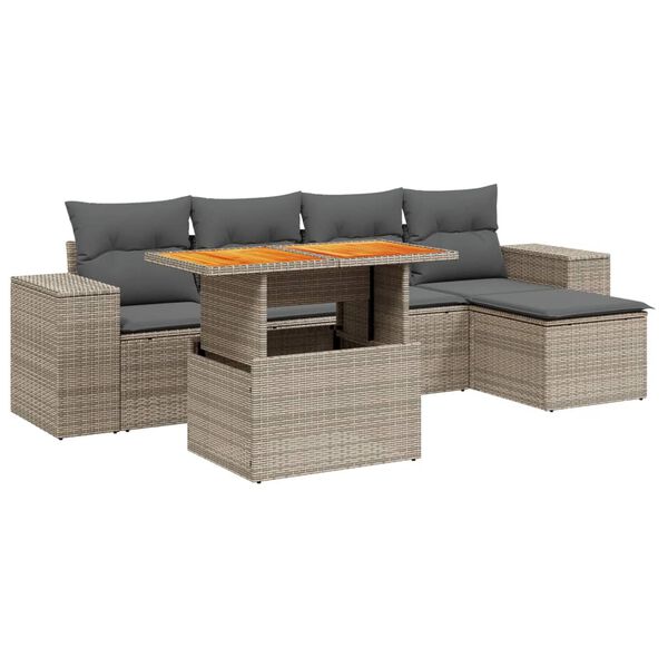 vidaXL Set Divano da Giardino 6 pz con Cuscini Grigio in Polyrattan