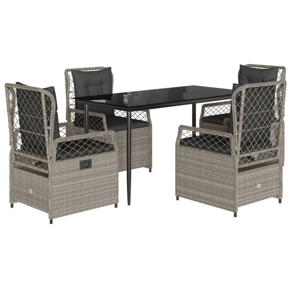 vidaXL Set Pranzo da Giardino 5pz con Cuscini Grigio Chiaro Polyrattan