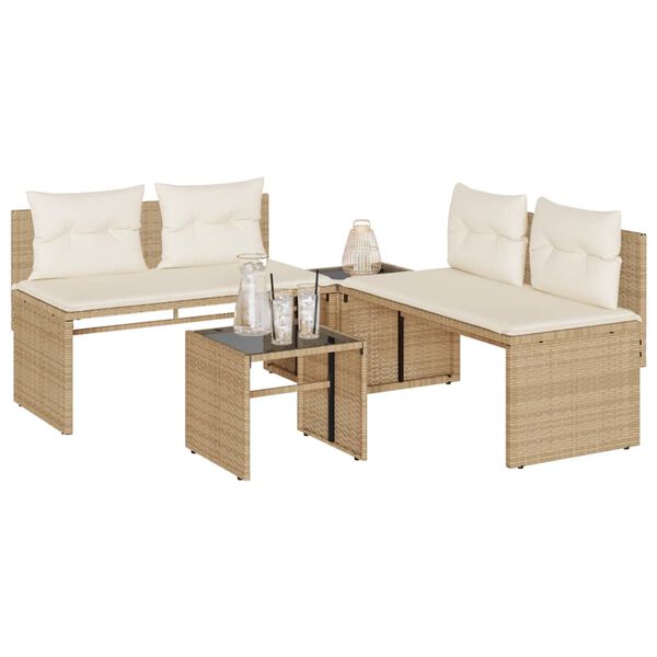 vidaXL Set Divano da Giardino 4 pz con Cuscini Beige in Polyrattan