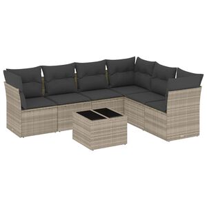 vidaXL Set Divani da Giardino 7pz con Cuscini Grigio Chiaro Polyrattan