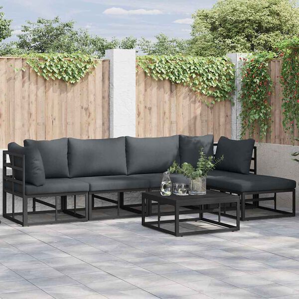 vidaXL Set Divano da Giardino con cuscino 5 pcs Nero Alluminio