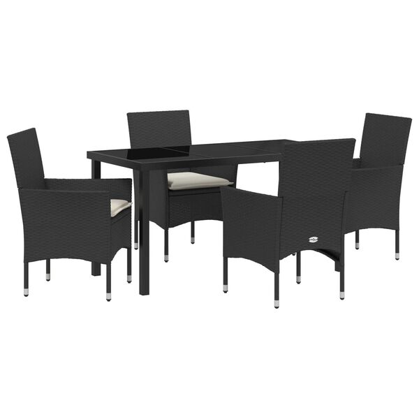 vidaXL Set da Pranzo per Giardino con cuscino 5 pcs Nero polyrattan