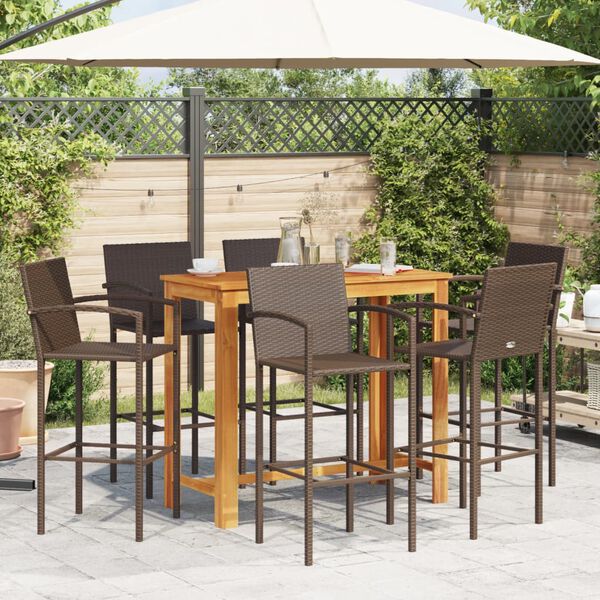 vidaXL Set Bar Giardino 7pz Marrone Legno Massello Acacia e Polyrattan