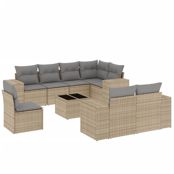vidaXL Set Divano da Giardino 9 pz con Cuscini Beige in Polyrattan