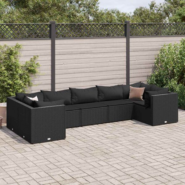 vidaXL Set Salotto da Giardino con Cuscini 7pz Nero Polyrattan