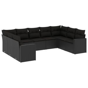 vidaXL Set Divani da Giardino 9 pz con Cuscini Nero in Polyrattan