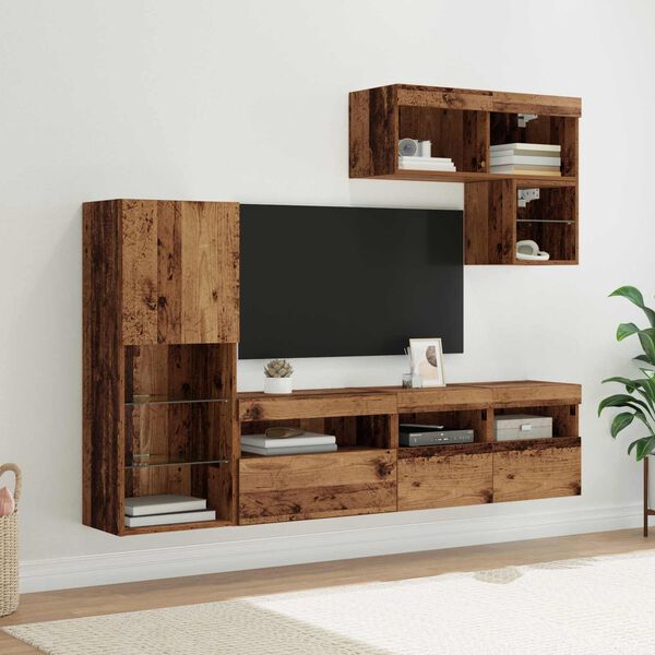 vidaXL Unit&agrave; per TV a Muro 6 pcs Legno vecchio Legno multistrato
