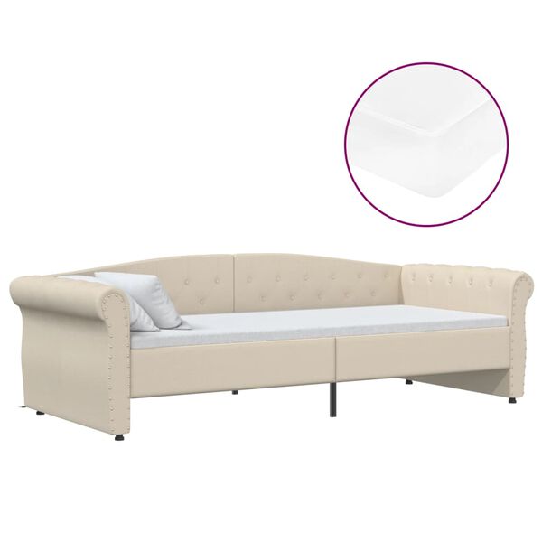 vidaXL Dormeuse con Materasso Presa USB Crema in Tessuto 90x200 cm