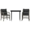 vidaXL Set da Bistr&ograve; 3 pz con Cuscini Grigio in Polyrattan
