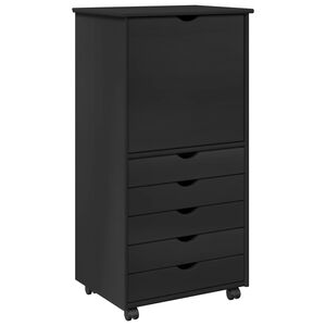 vidaXL Mobile con Ruote 53 x 39 x 103 cm Legno di Pino Massello Nero
