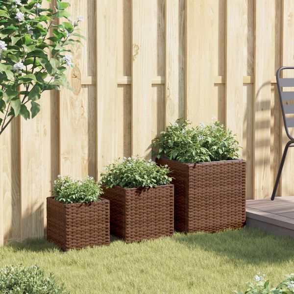 vidaXL Fioriere da Giardino 3 pz Marroni in Polyrattan