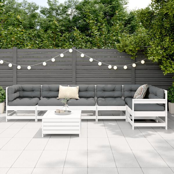 vidaXL Set Divani da Giardino 7 pz Bianco in Legno Massello di Pino