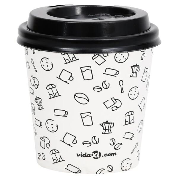 vidaXL Bicchieri Carta Caff&egrave; con Coperchi 120 ml 250 pz Bianchi e Neri