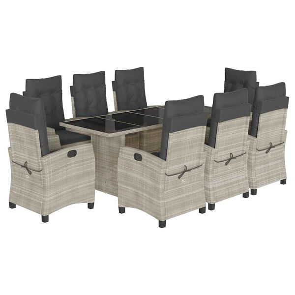 vidaXL Set Pranzo da Giardino 9pz con Cuscini Grigio Chiaro Polyrattan