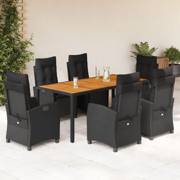 vidaXL Set da Pranzo da Giardino 7 pz Nero con Cuscini in Polyrattan