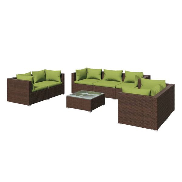 vidaXL Set Divani da Giardino 8 pz con Cuscini in Polyrattan Marrone
