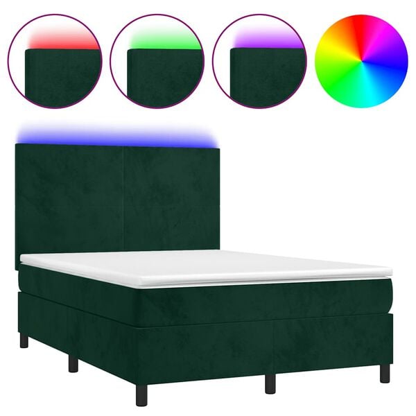 vidaXL Letto a Molle con Materasso e LED Verde Scuro 140x200cm Velluto
