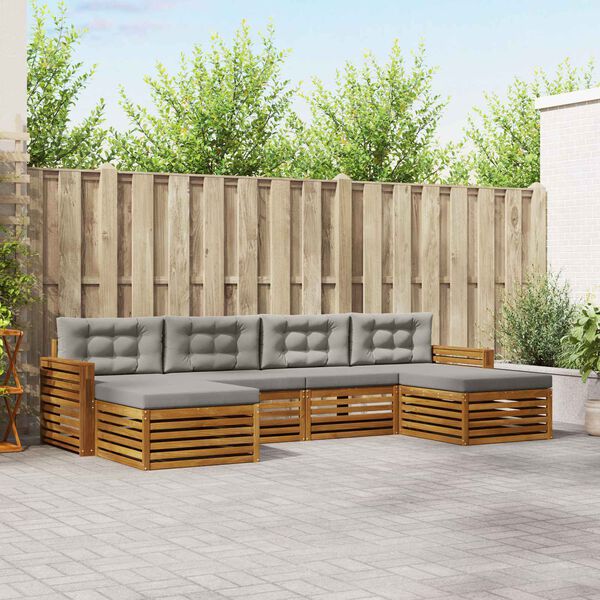 vidaXL Set divani con cuscino 6 pcs Grigio Naturale e Chiaro