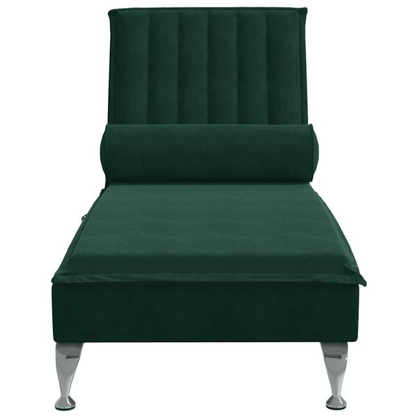 vidaXL Chaise Longue Massaggi con Capezzale Verde Scuro in Velluto