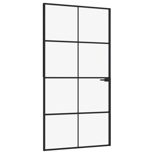 vidaXL Porta Interna Nera 102x201,5 Vetro Temperato Alluminio Sottile