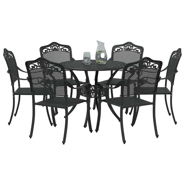 vidaXL Set da Pranzo per Giardino 7 pcs Nero Alluminio
