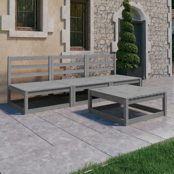 vidaXL Set Divani da Giardino 4 pz Grigio in Legno Massello di Pino