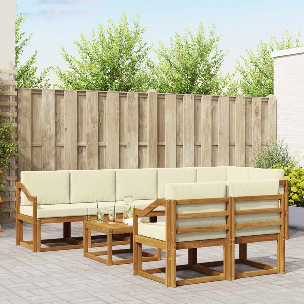 vidaXL Set di divani da esterno con cuscino 9 pcs Naturale e Crema