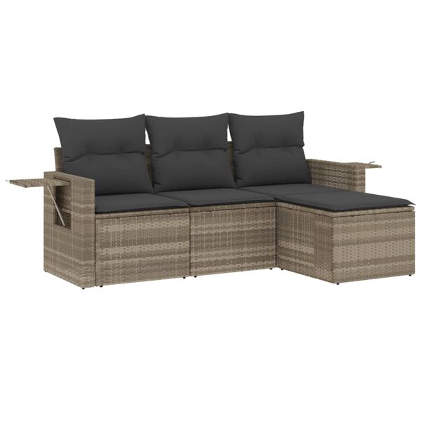 vidaXL Set Divano da Giardino 4pz con Cuscini Grigio Chiaro Polyrattan