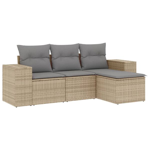 vidaXL Set Divano da Giardino 4 pz con Cuscini Beige in Polyrattan