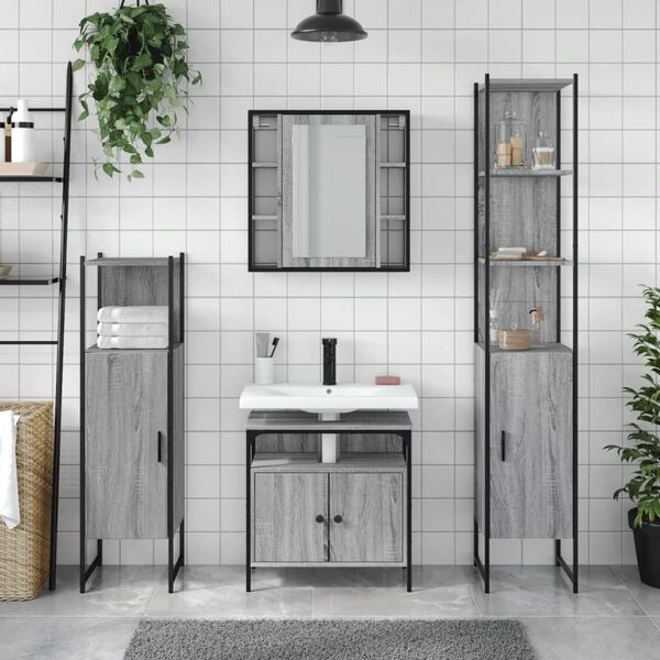 vidaXL Set Mobili da Bagno 4 pz Grigio Sonoma in Legno Multistrato