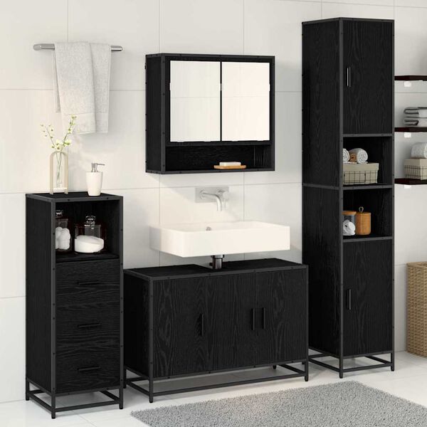 vidaXL Set di mobili per il bagno 3 pcs Rovere Nero Legno multistrato