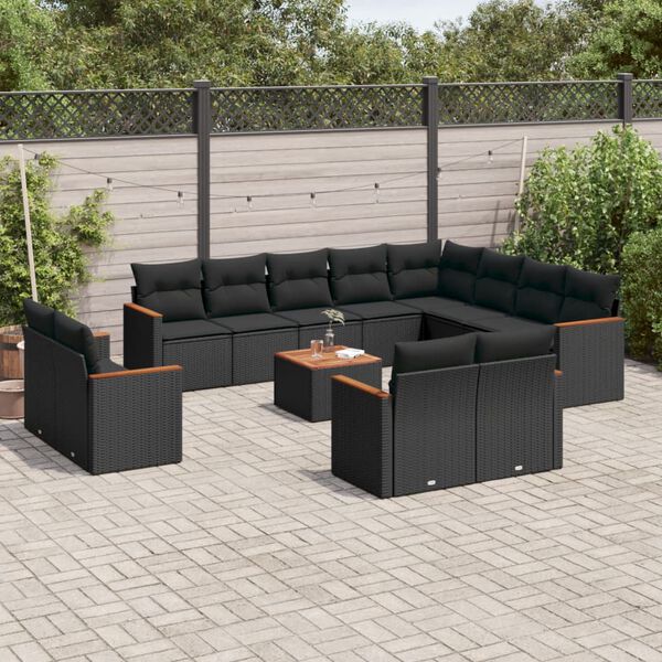 vidaXL Set Divani da Giardino 13pz con Cuscini Nero in Polyrattan